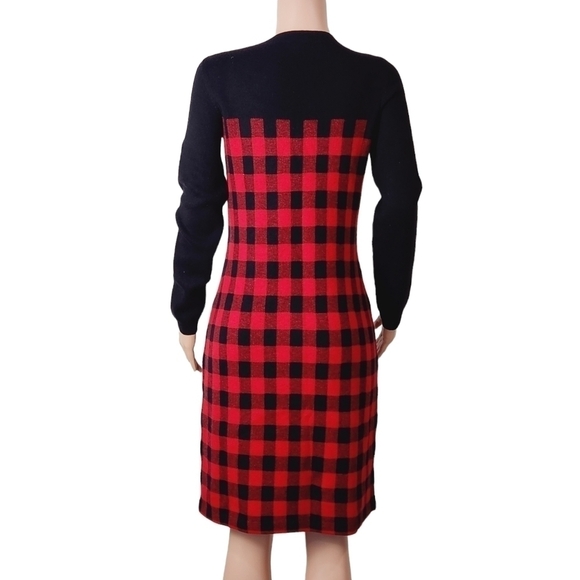 Talbots red & black shift plaid lambswool nylon blend sweater dress size: S - Picture 5 of 9